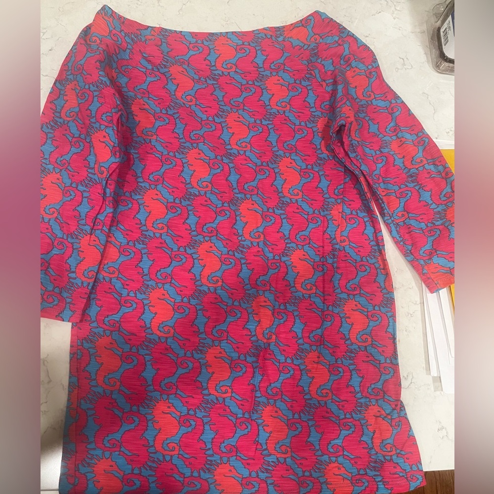Lilly Pulitzer Pink and Blue Seahorse Print Boatneck Top